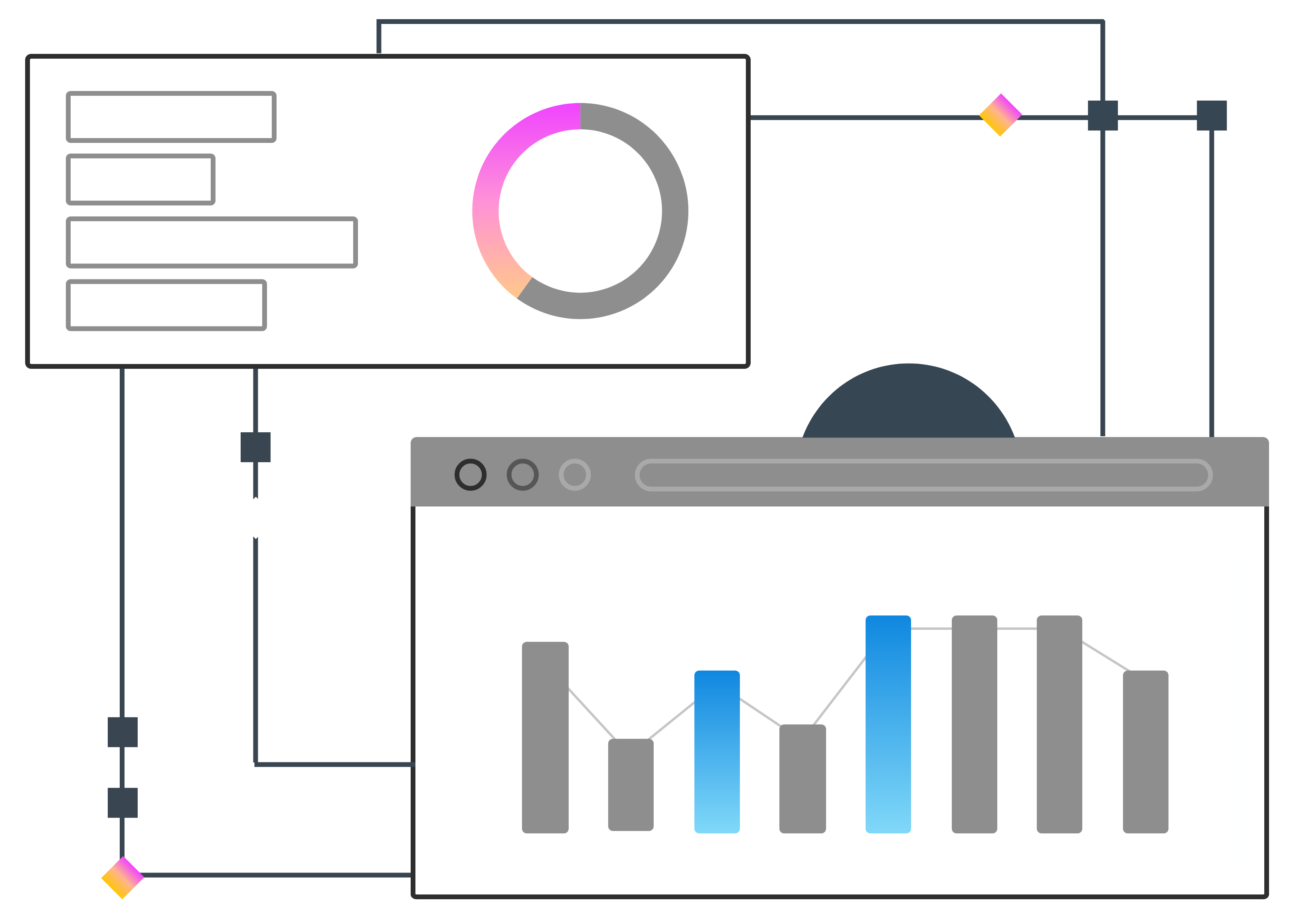 illustration showing optimized profit and growth with 2 graphs